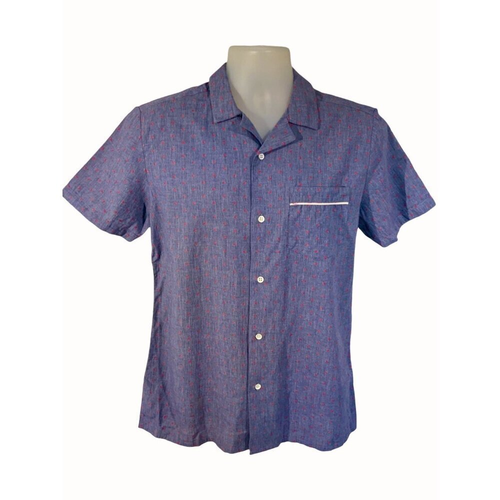 Civil Society Mens Short Sleeve Button Up Shirt Small Blue Red Polka Dot NEW